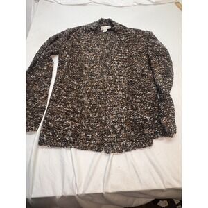 Coldwater Creek Open Front Cardigan Sweatr Brown Speckle Marled Knit Sz 8 Chunky